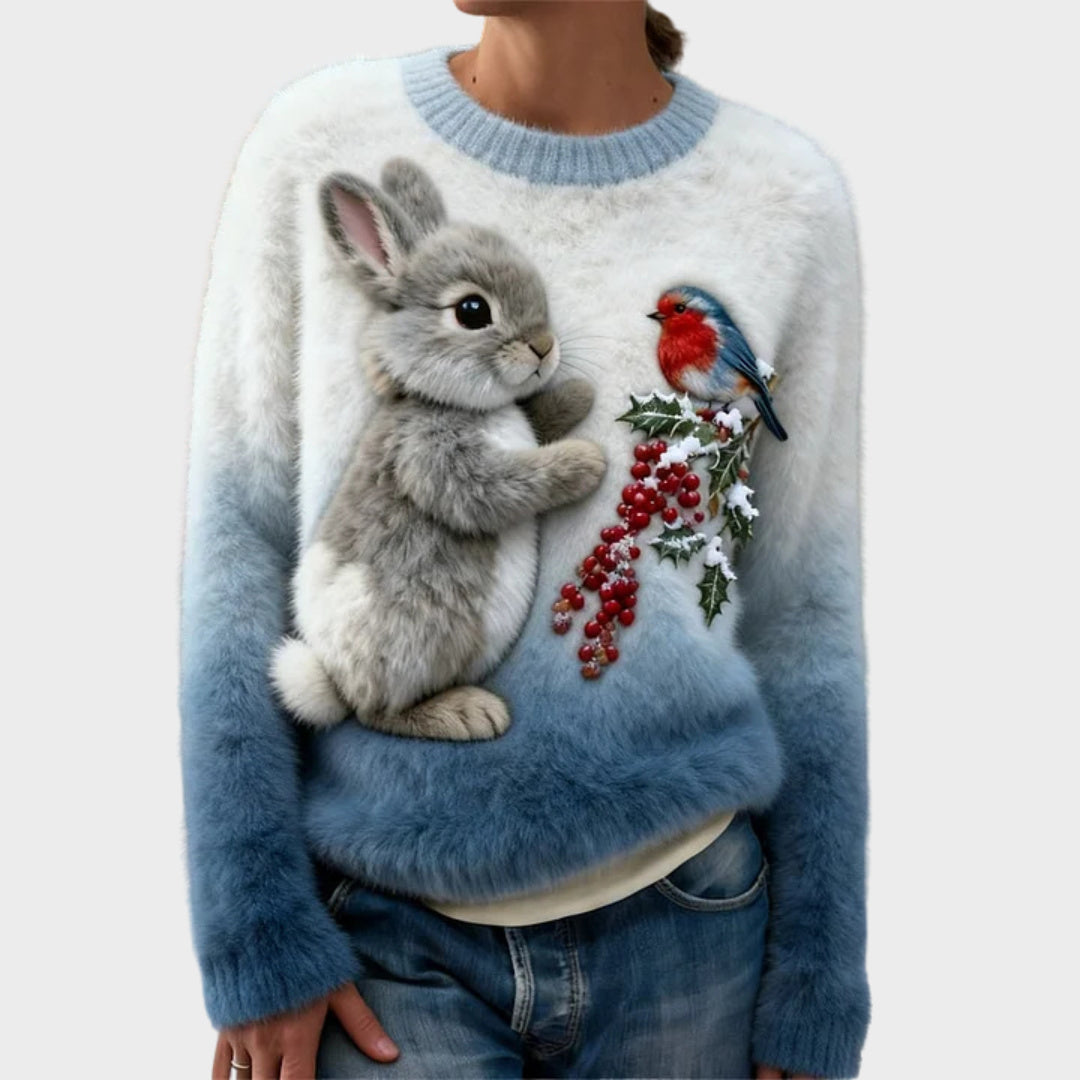 Lucy - Plush sweater with a Christmas rabbit