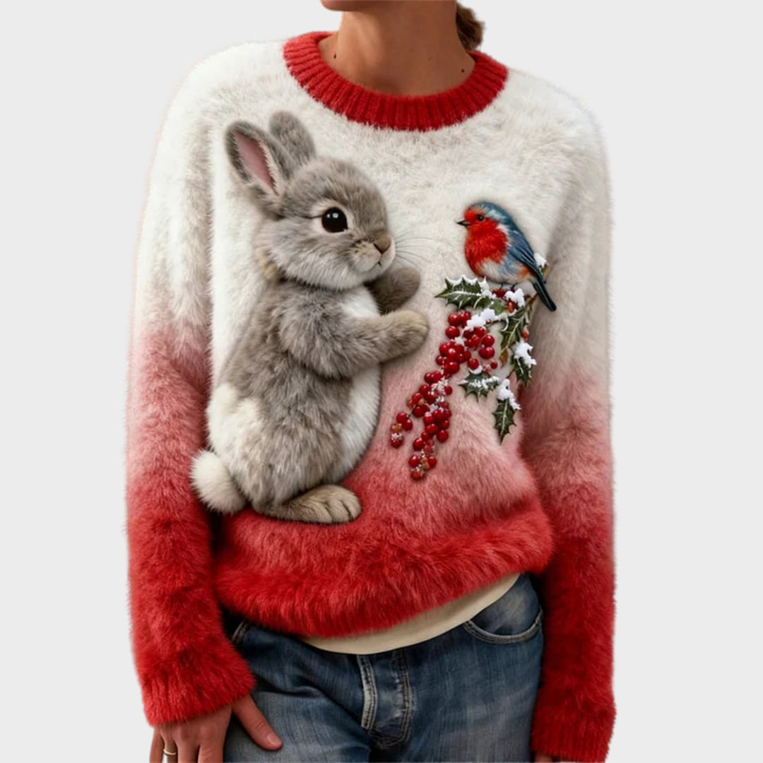 Lucy - Plush sweater with a Christmas rabbit