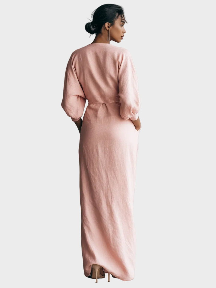 Linen Maxi Dress with V-Neckline
