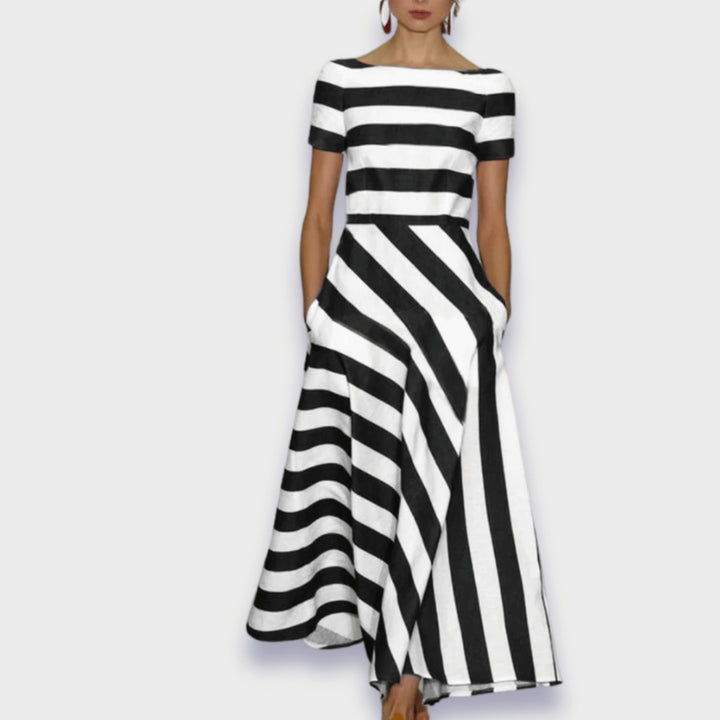 Hand-sewn long striped dress