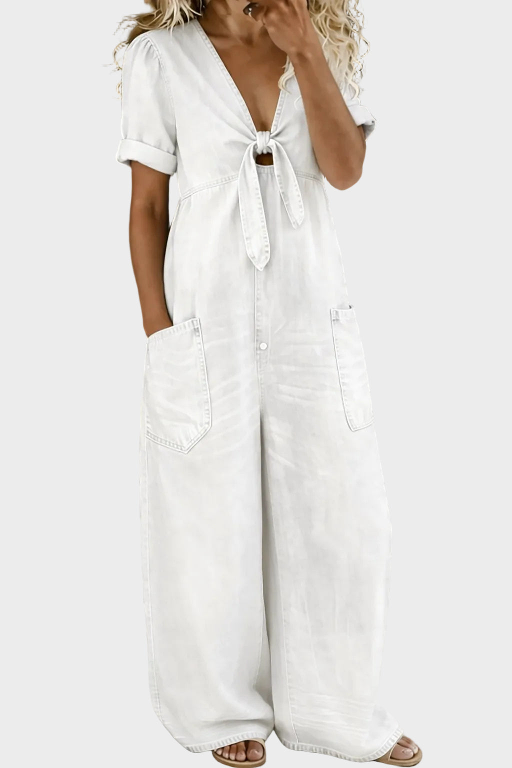 Kowalska - Short Sleeve Jumpsuit with V-Neckline