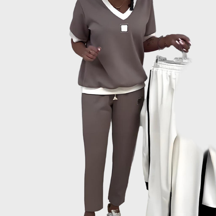Kristýna - Women's Casual V-Neck Top and Pants Set