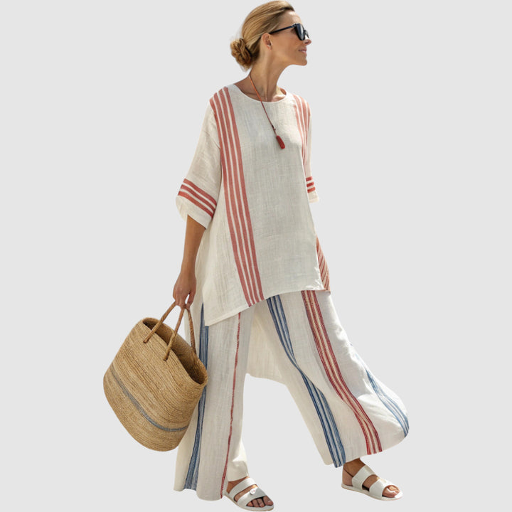 Rozálie - Ethnic set made of striped bamboo linen