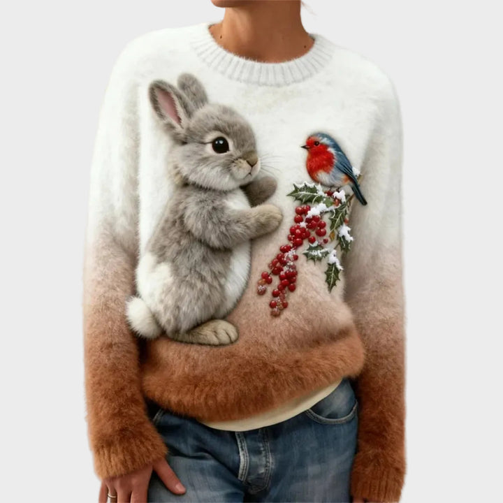 Lucy - Plush sweater with a Christmas rabbit
