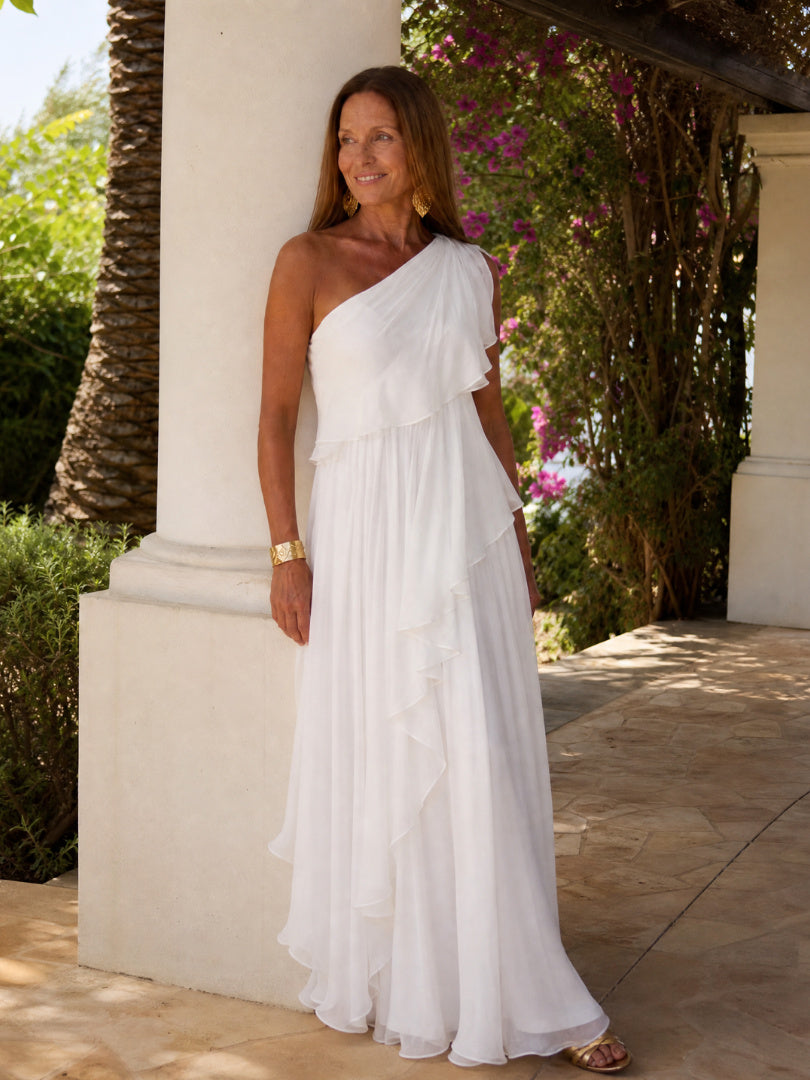Waist - Maxi Dress with Cascading Ruffles