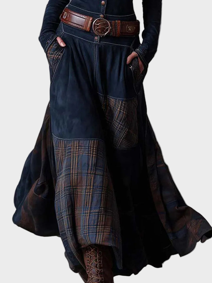 Helena - Navy blue suede maxi dress with a belt