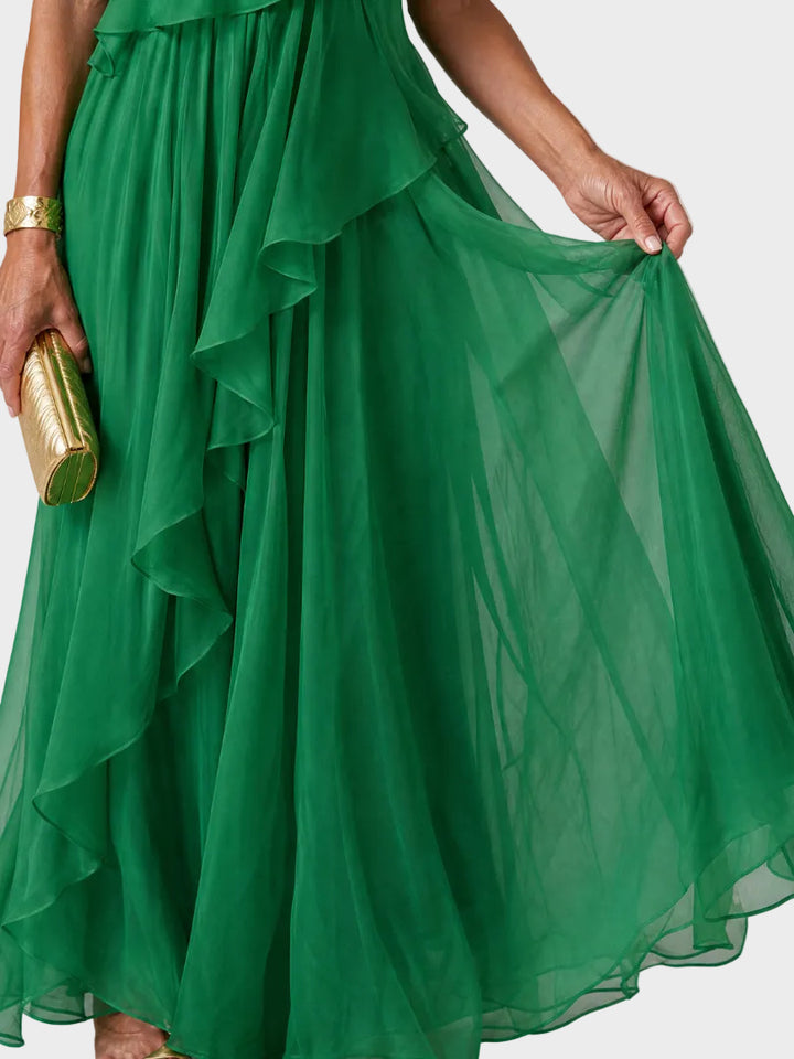 Waist - Maxi Dress with Cascading Ruffles