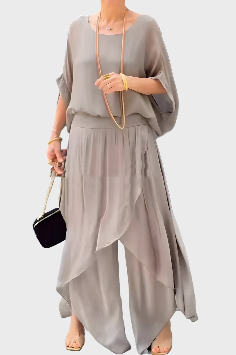 Stella - Wide top and slit pants - Set of two chiffon pieces