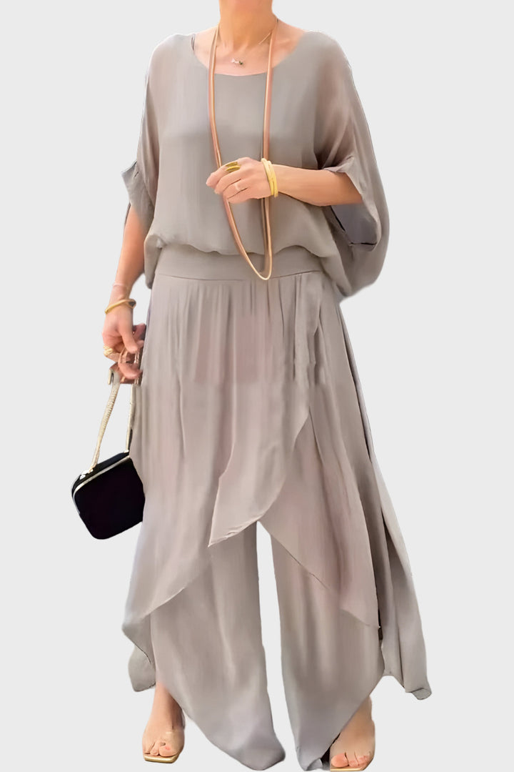 Stella - Wide top and slit pants - Set of two chiffon pieces