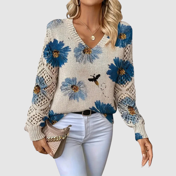 Meda - Elegant sweater with a floral pattern