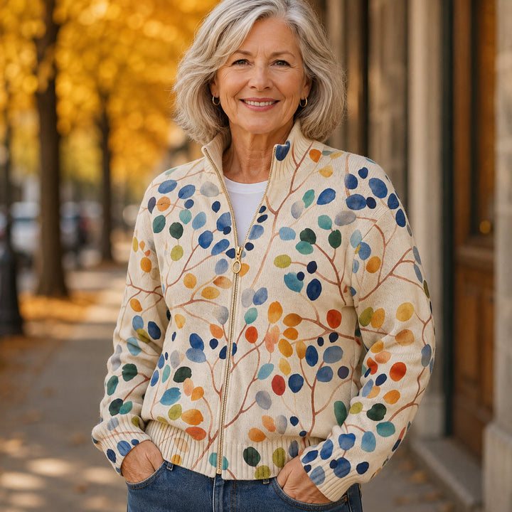 Imogene - Cardigan with a print of botanical leaves
