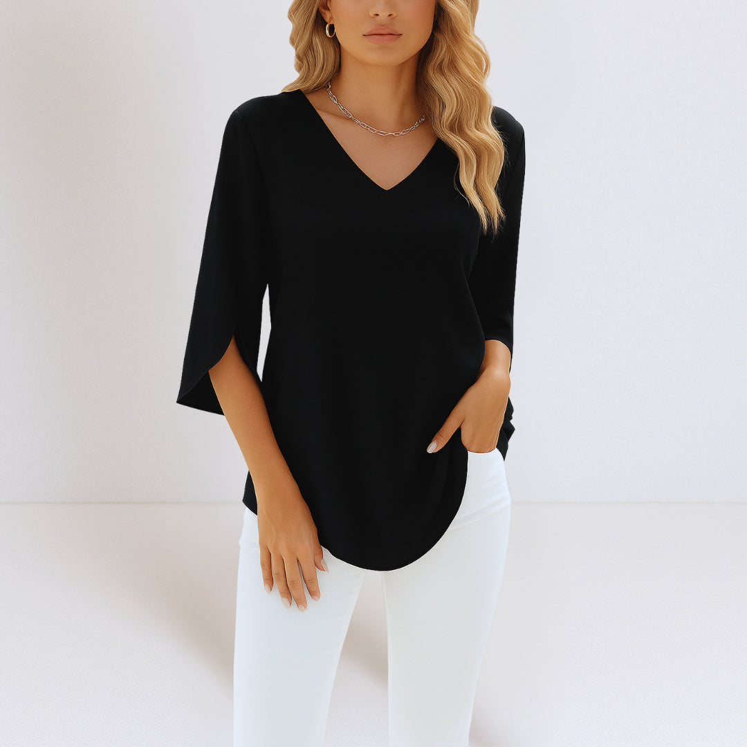 Dana - Elegant blouse with a V-neck and open sleeves