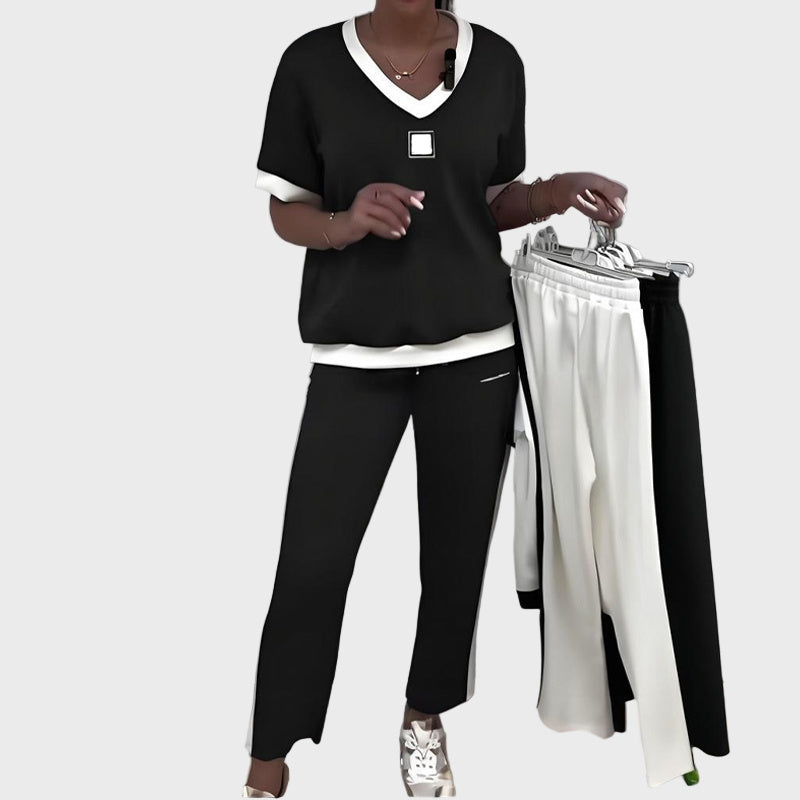Kristýna - Women's Casual V-Neck Top and Pants Set