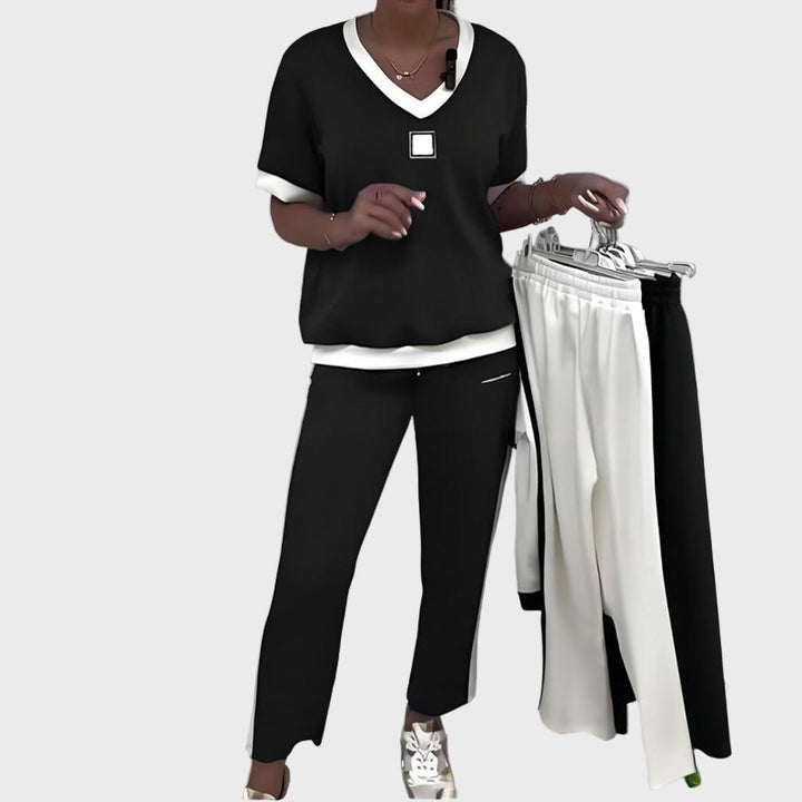 Kristýna - Women's Casual V-Neck Top and Pants Set