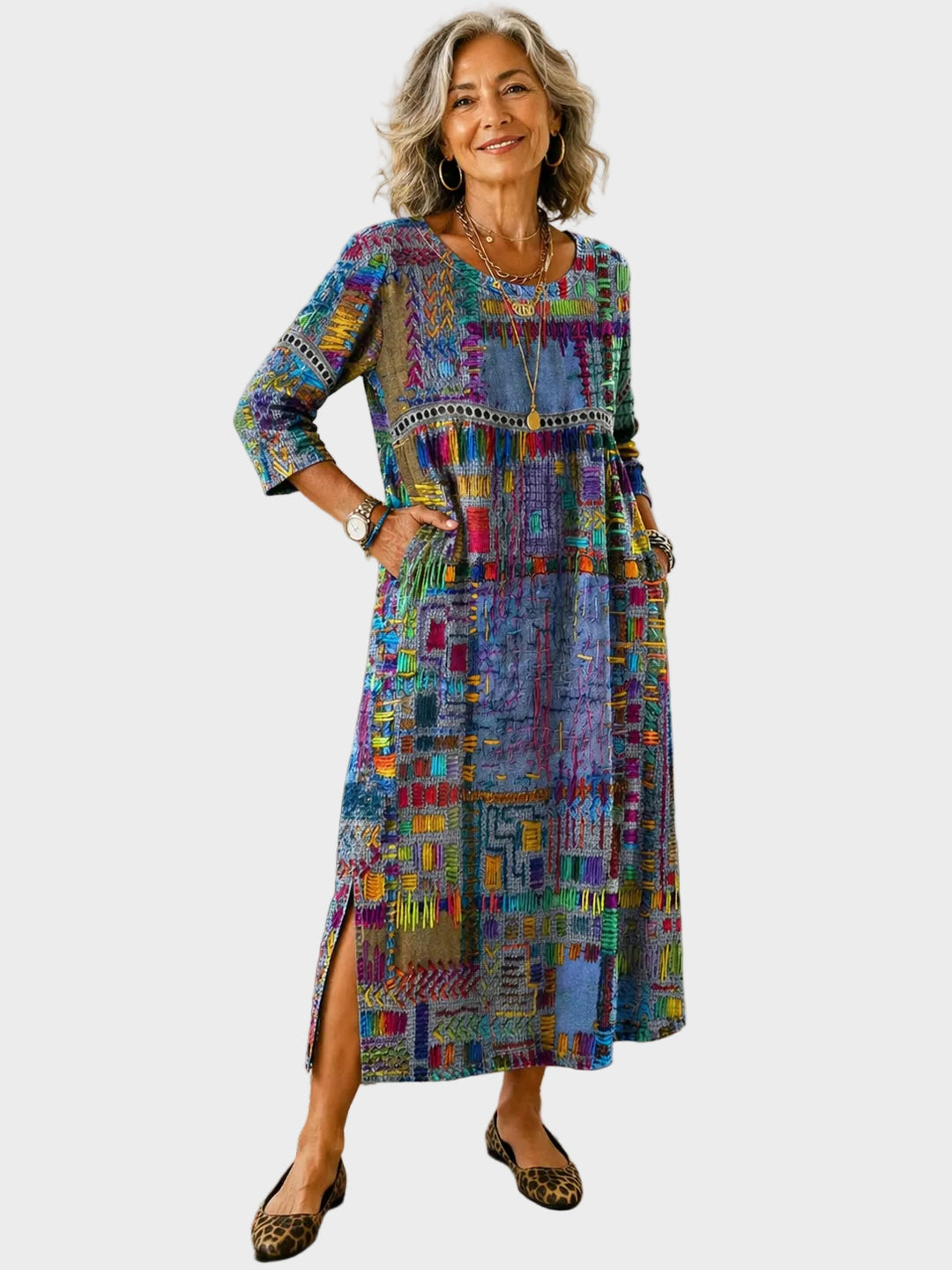 Inaya - Denim dress with ethnic patchwork