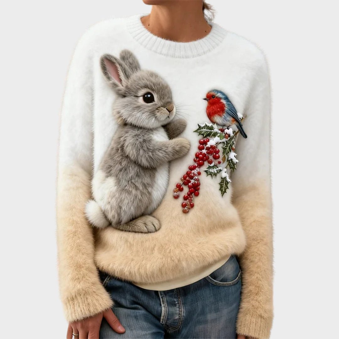 Lucy - Plush sweater with a Christmas rabbit