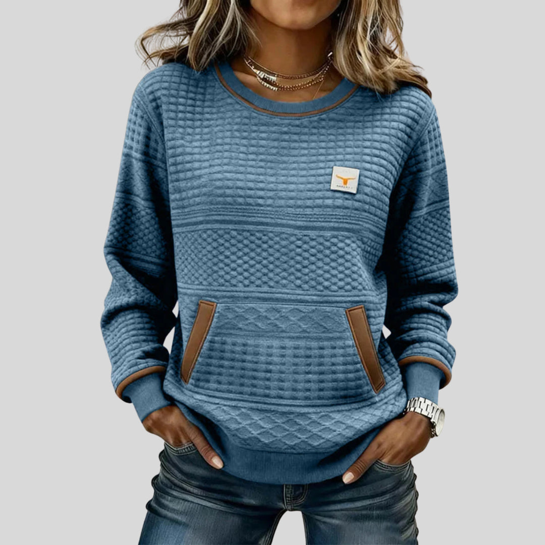 Mies - Structured sweatshirt in block colour with a round neckline