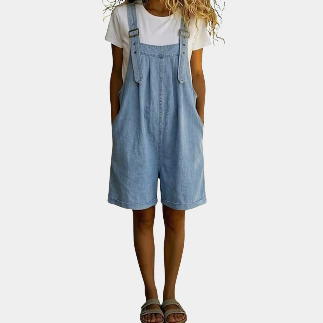 Marzena - Short Denim Jumpsuit with Soft Cotton Accent
