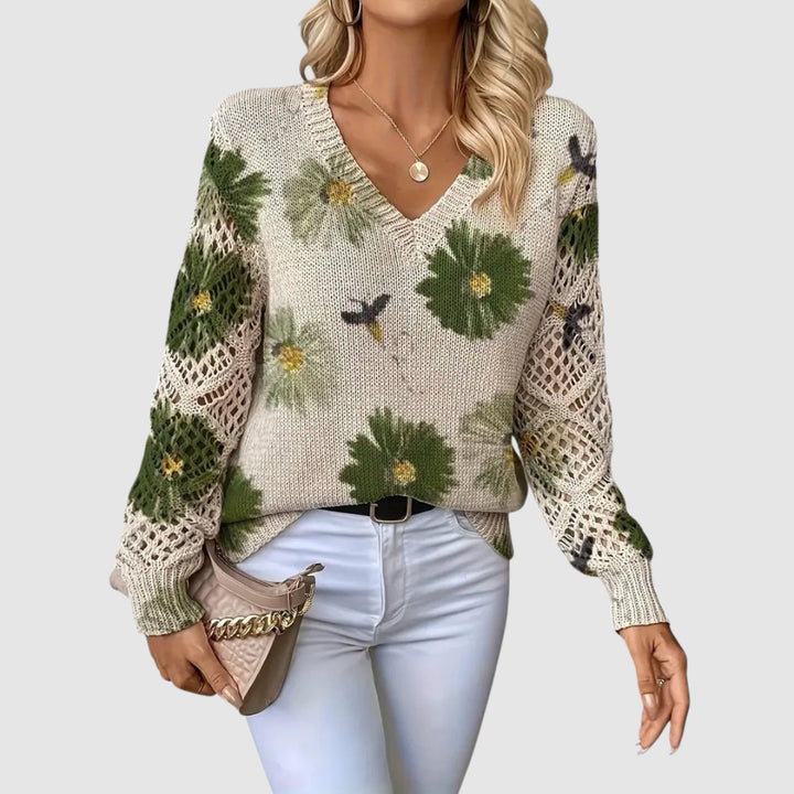 Meda - Elegant sweater with a floral pattern