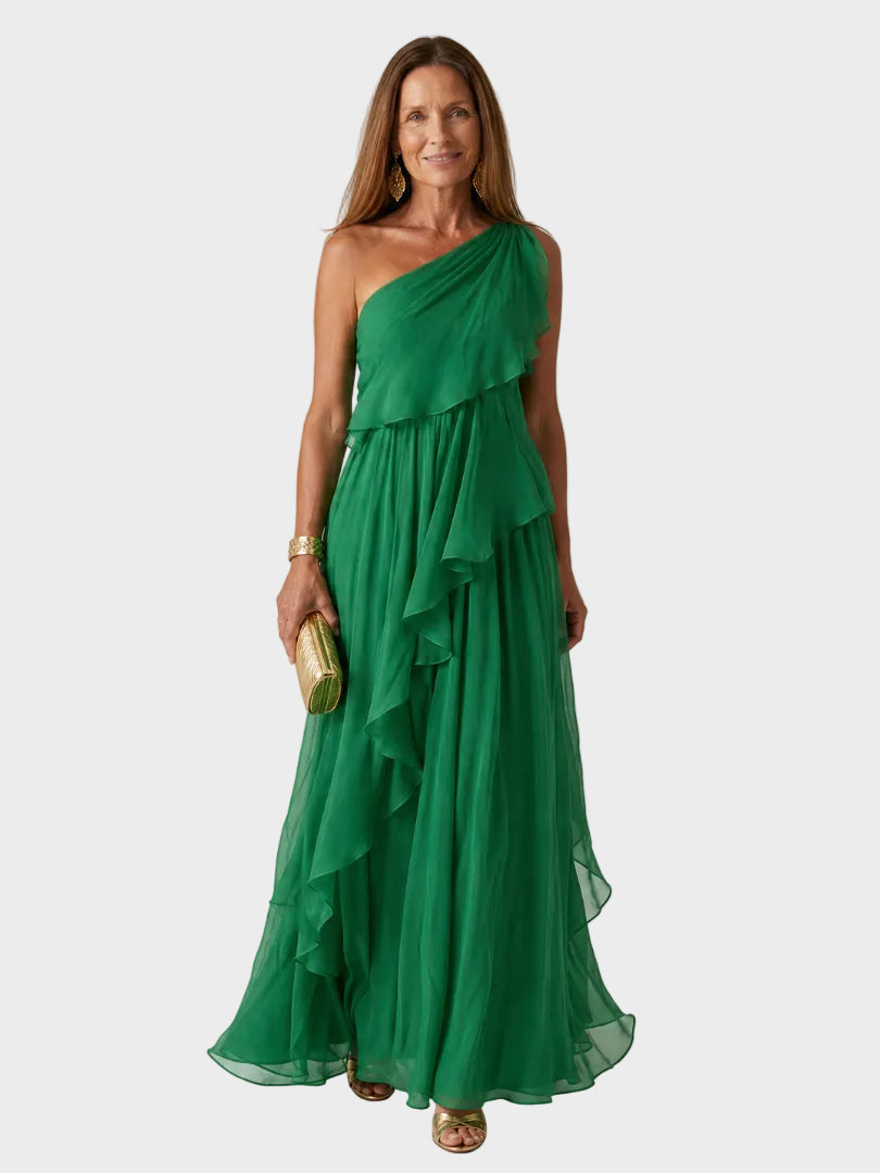 Waist - Maxi Dress with Cascading Ruffles