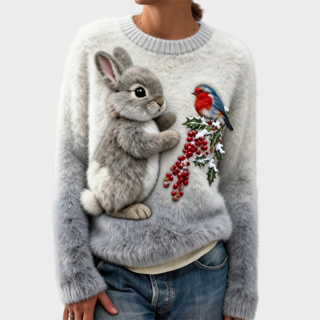 Lucy - Plush sweater with a Christmas rabbit