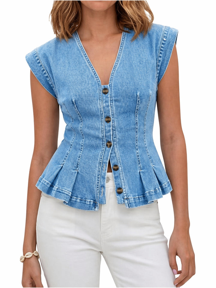 Virginia - V-Neck Denim Top