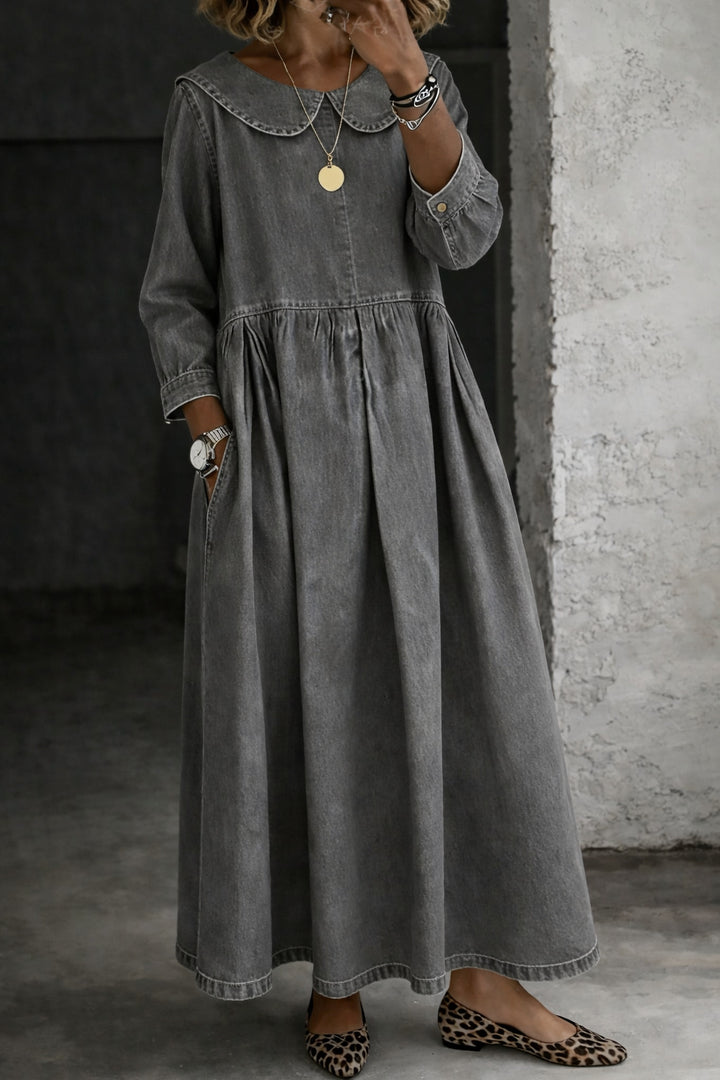 Otylia - Denim dress with a Peter Pan collar