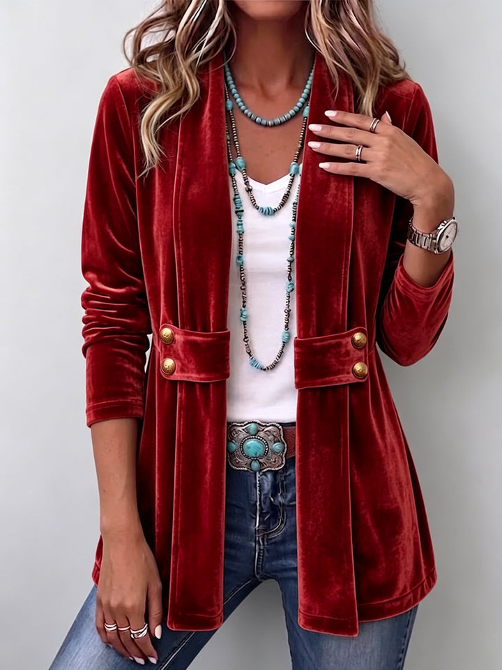 Avery | Vintage Accent Blazer with Long Sleeve Buttons and Open Front