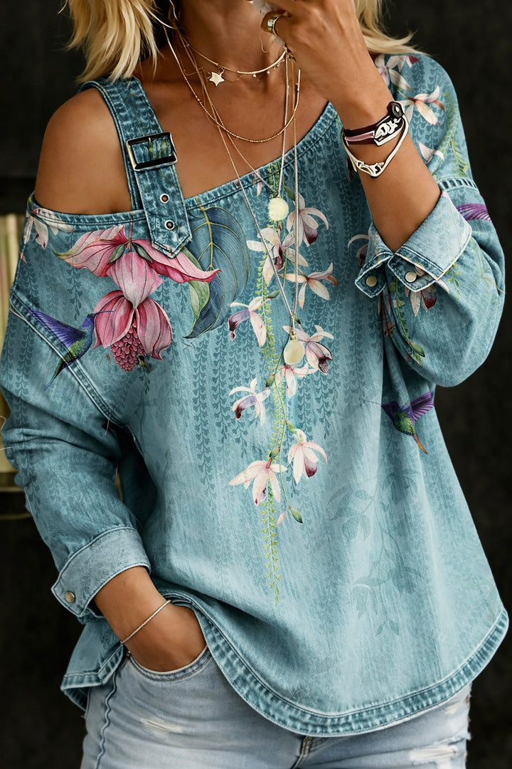 Alicja - Open-Shoulder Denim Top