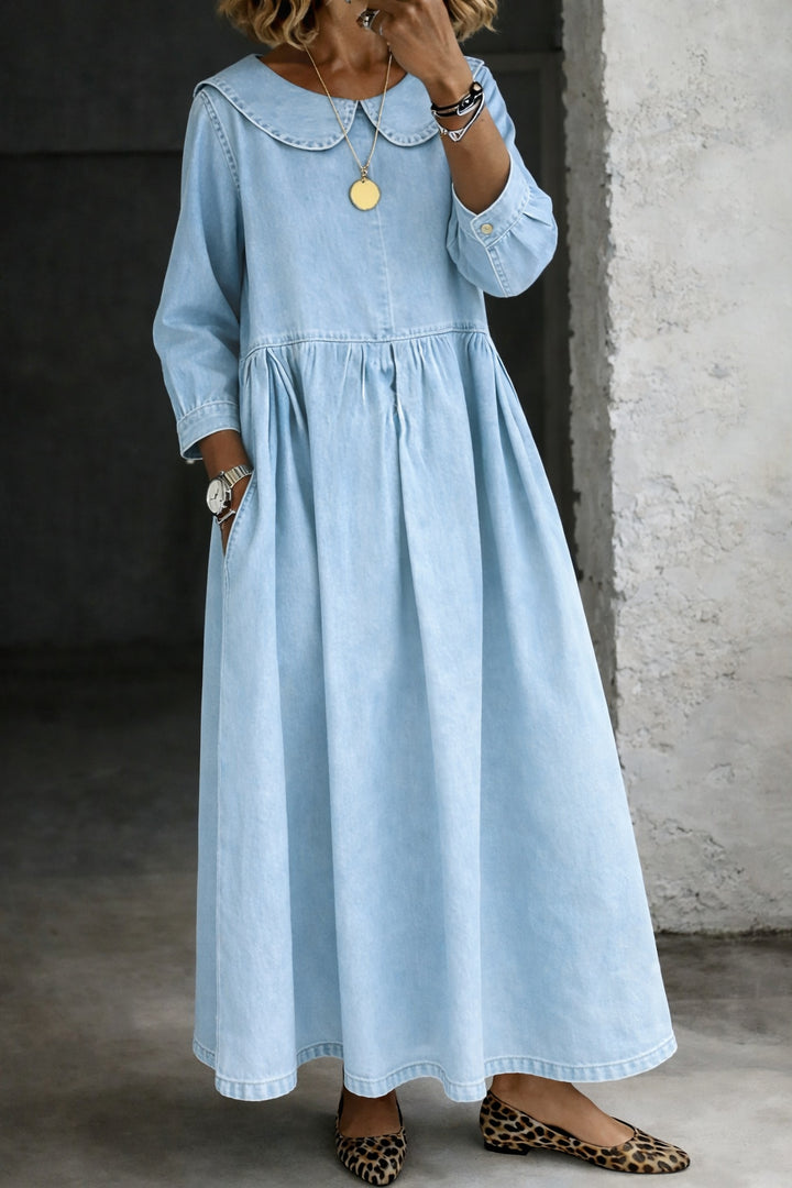 Otylia - Denim dress with a Peter Pan collar
