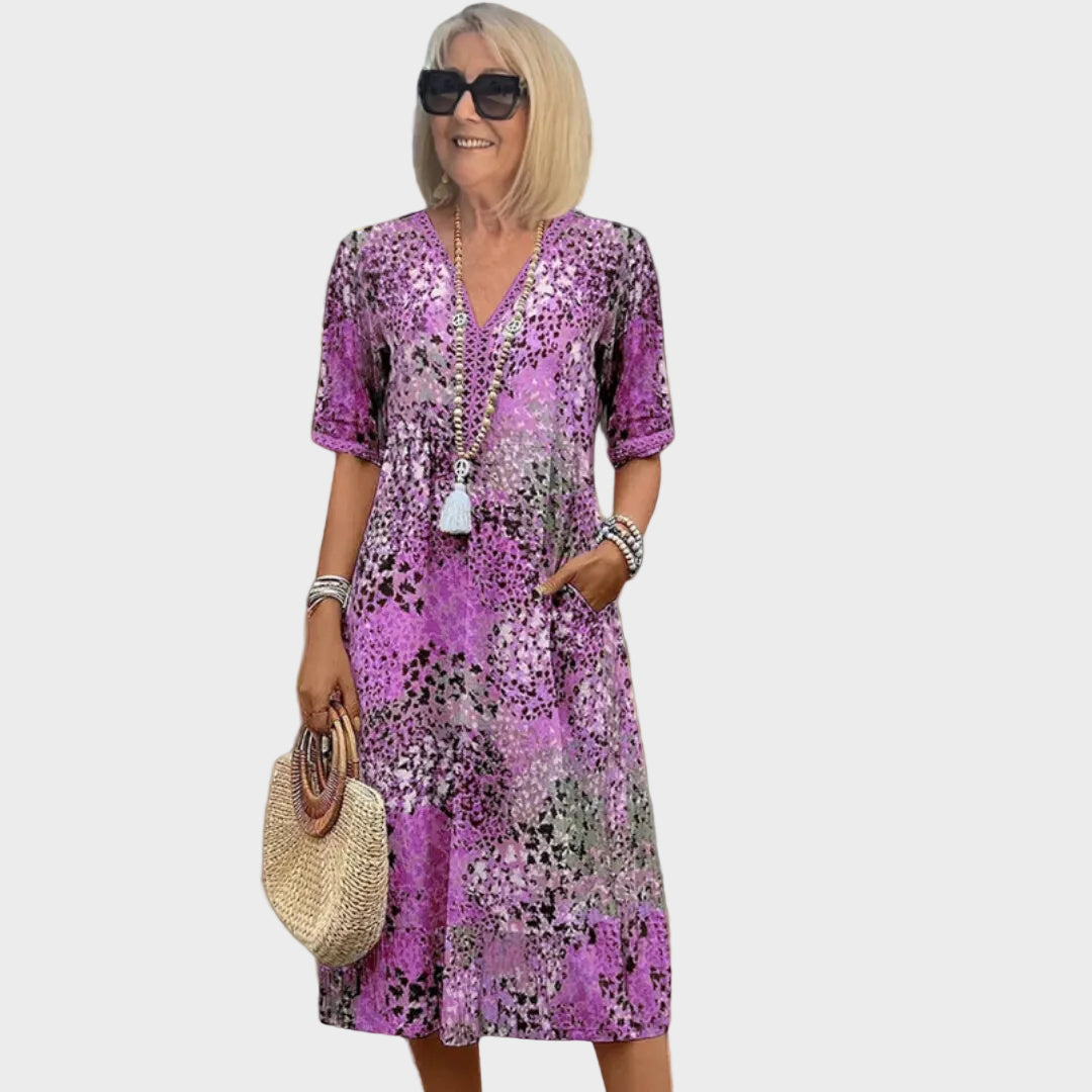 Leontýna V-neck printed midi dress
