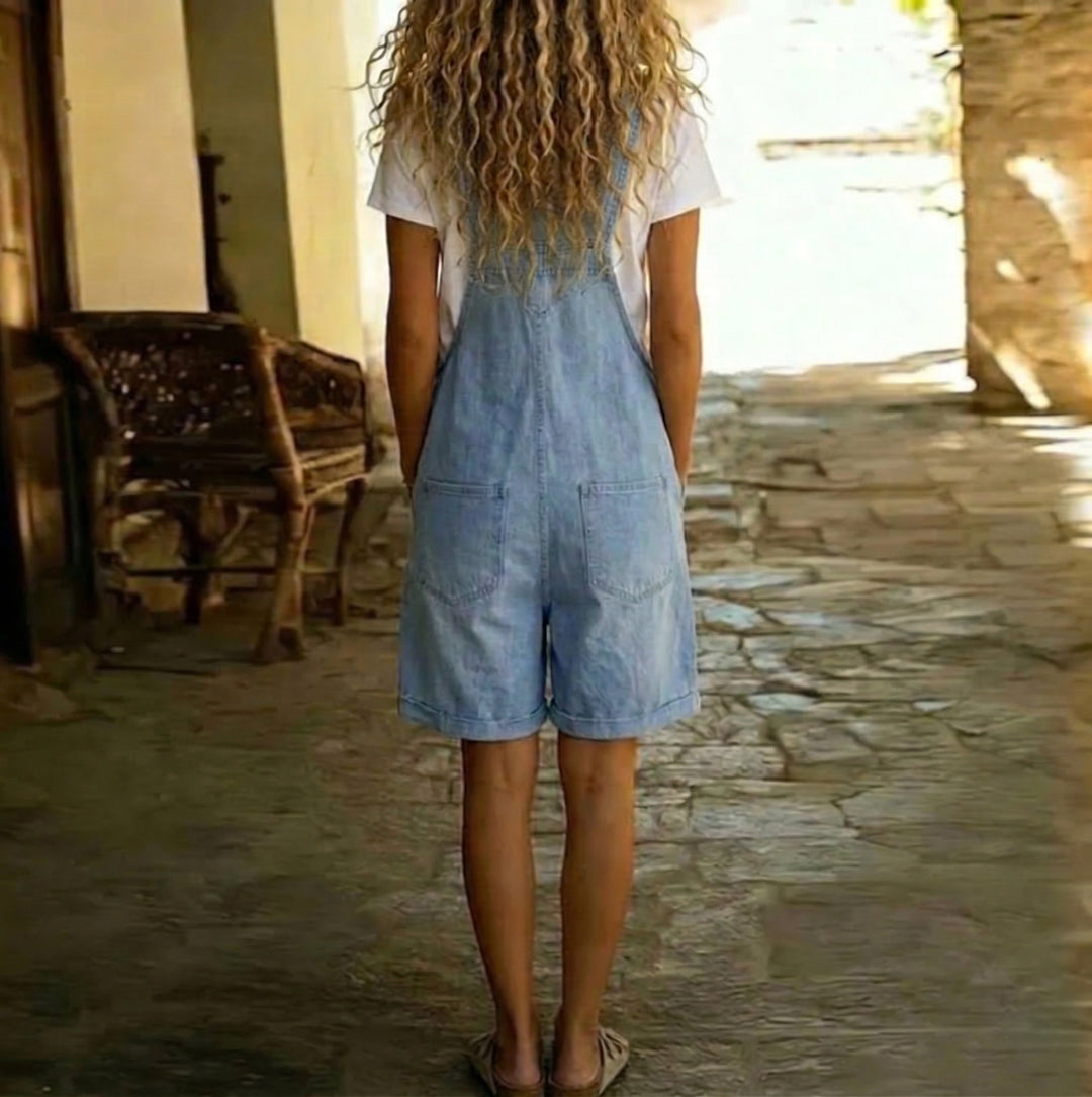 Marzena - Short Denim Jumpsuit with Soft Cotton Accent