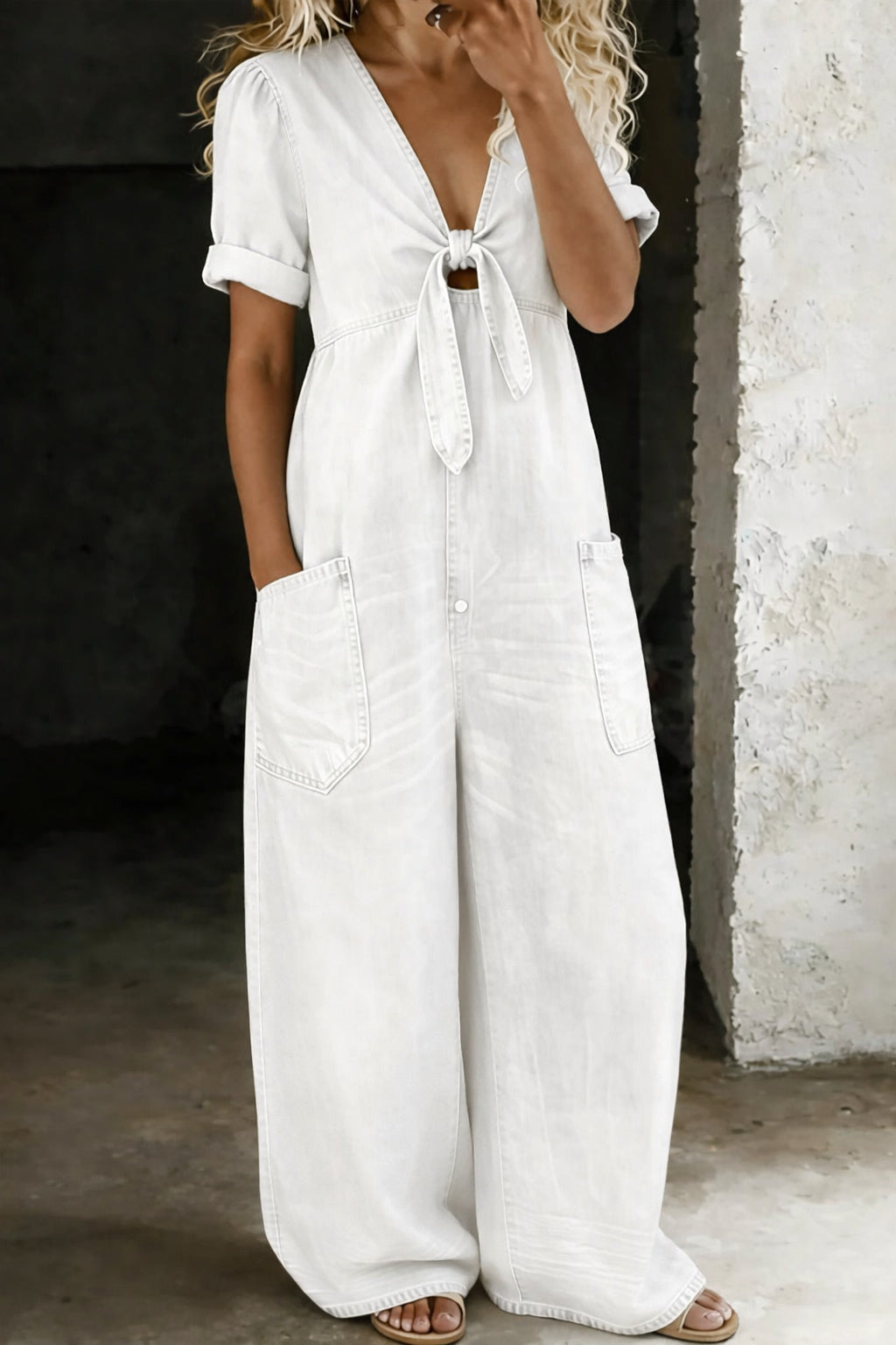 Kamila - Short Sleeve Jumpsuit with V-Neckline