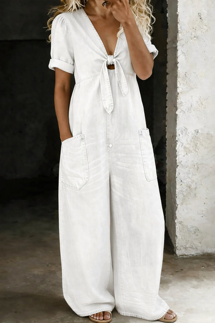Kamila - Short Sleeve Jumpsuit with V-Neckline