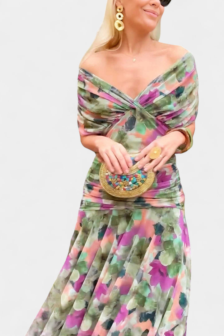 Magda - Long floral dress with a V-neck