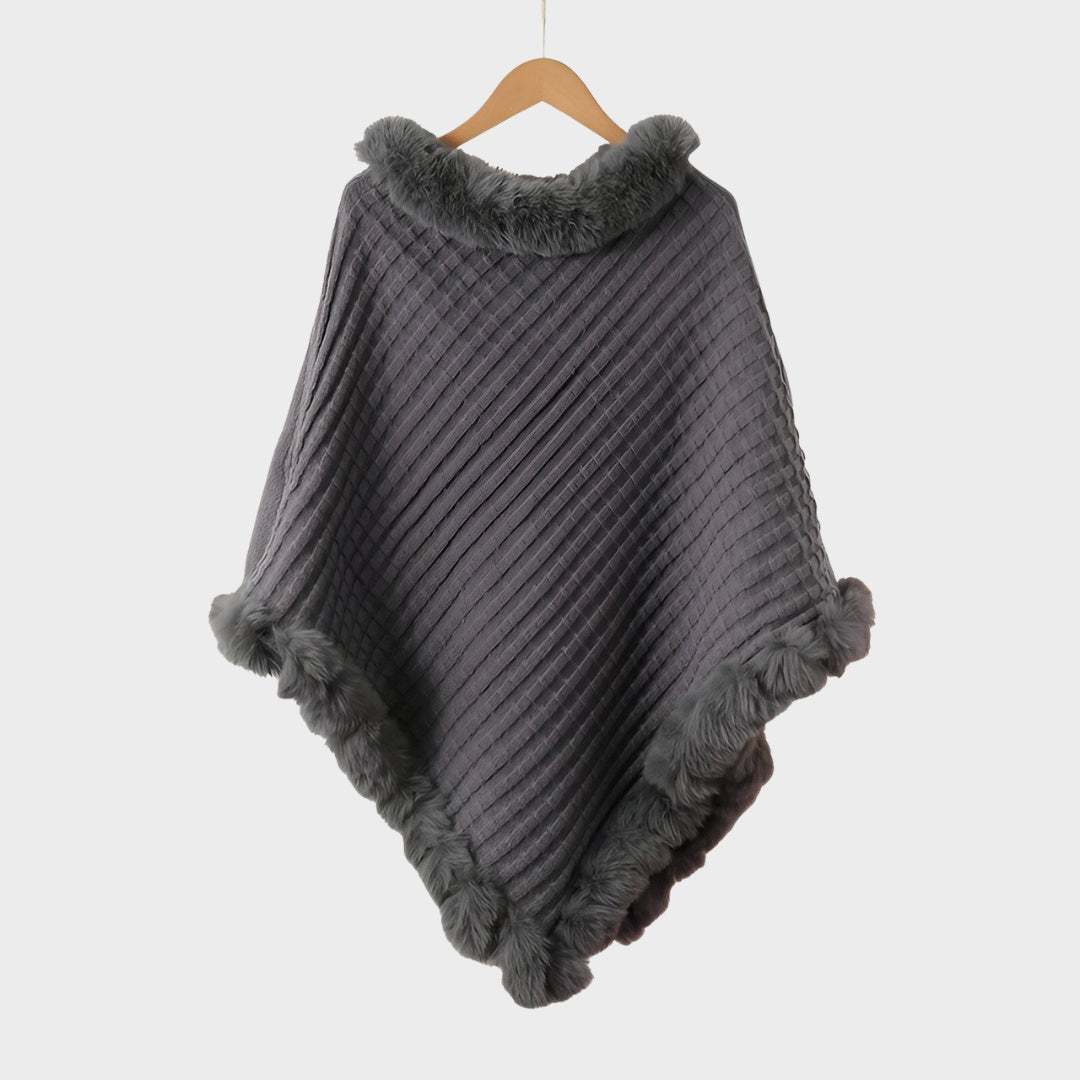Milena – Elegant Winter Poncho with Fur Trim