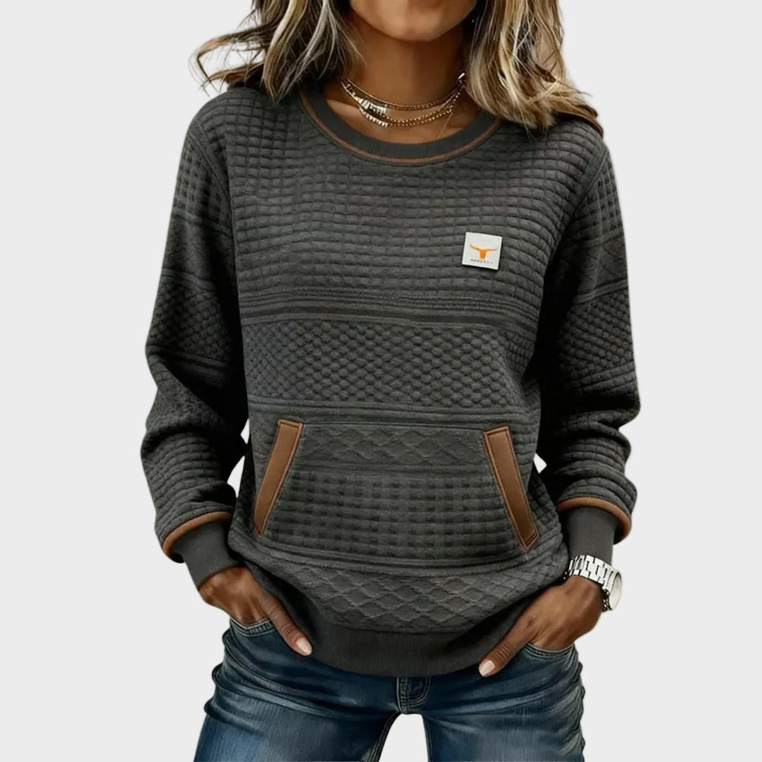 Mies - Structured sweatshirt in block colour with a round neckline