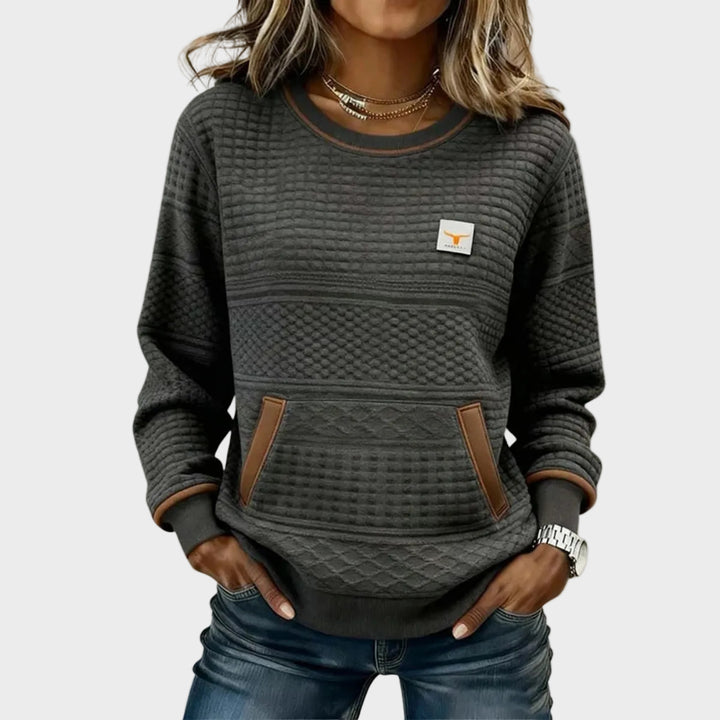 Mies - Structured sweatshirt in block colour with a round neckline