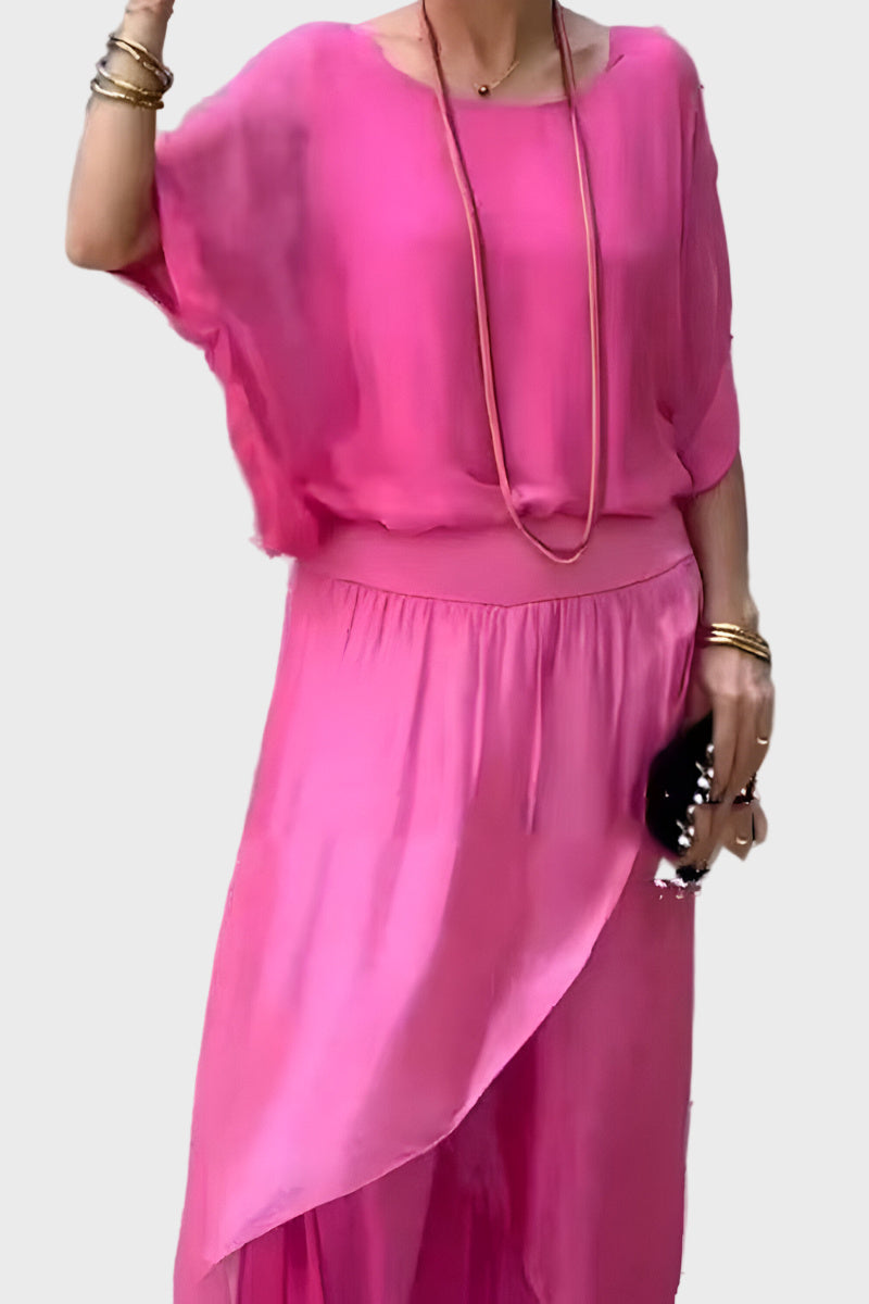Stella - Wide top and slit pants - Set of two chiffon pieces