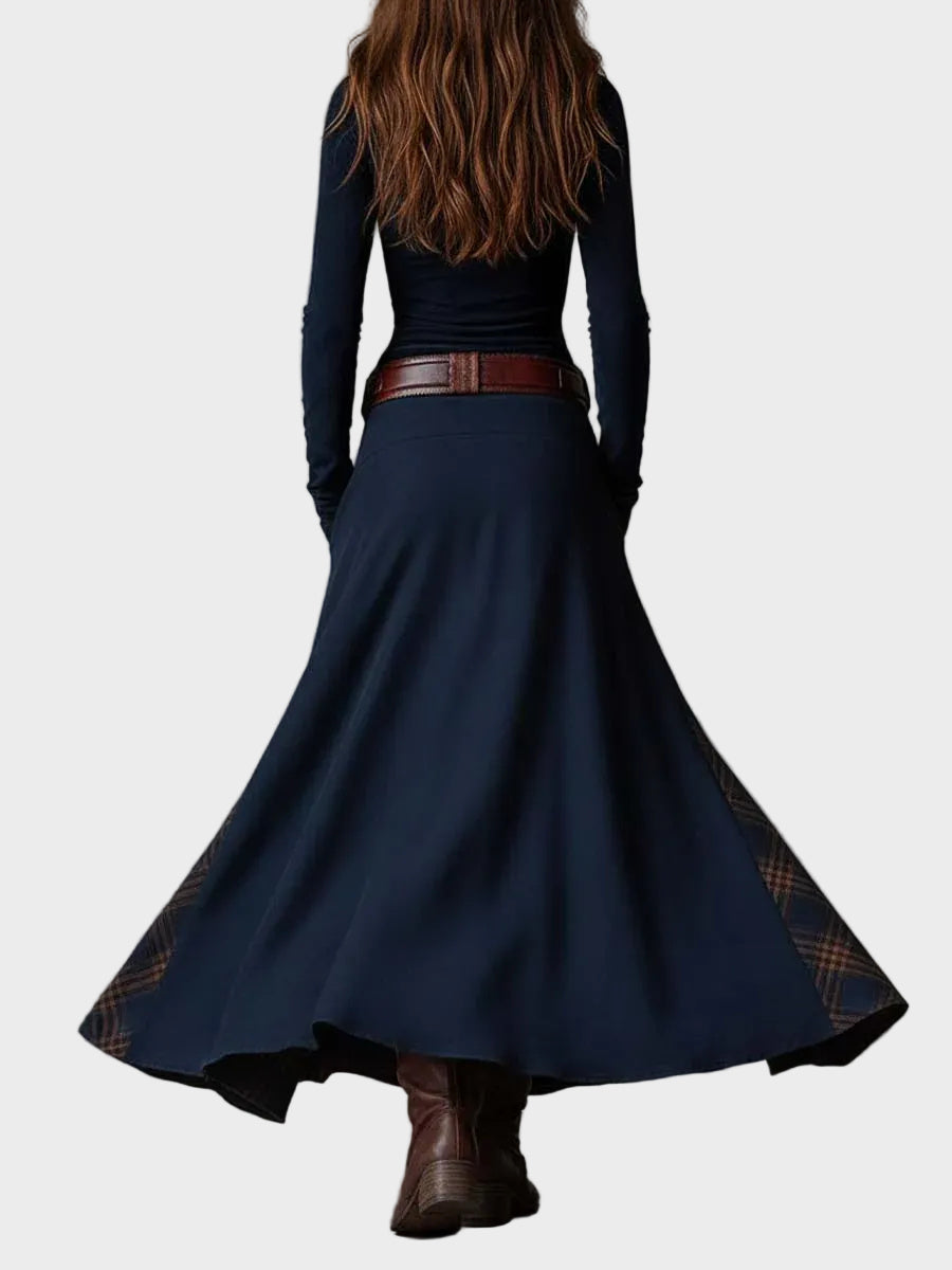 Helena - Navy blue suede maxi dress with a belt