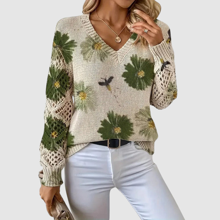Meda - Elegant sweater with a floral pattern