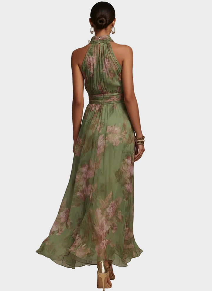 Livia - Elegant Maxi Halter Dress with Flowers