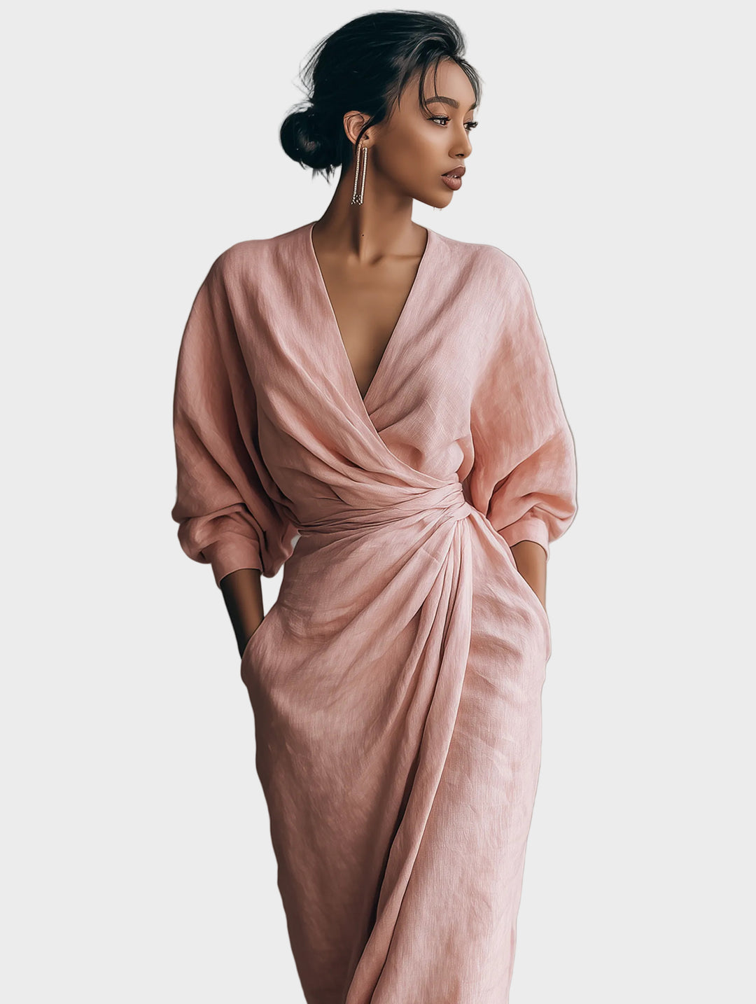 Linen Maxi Dress with V-Neckline