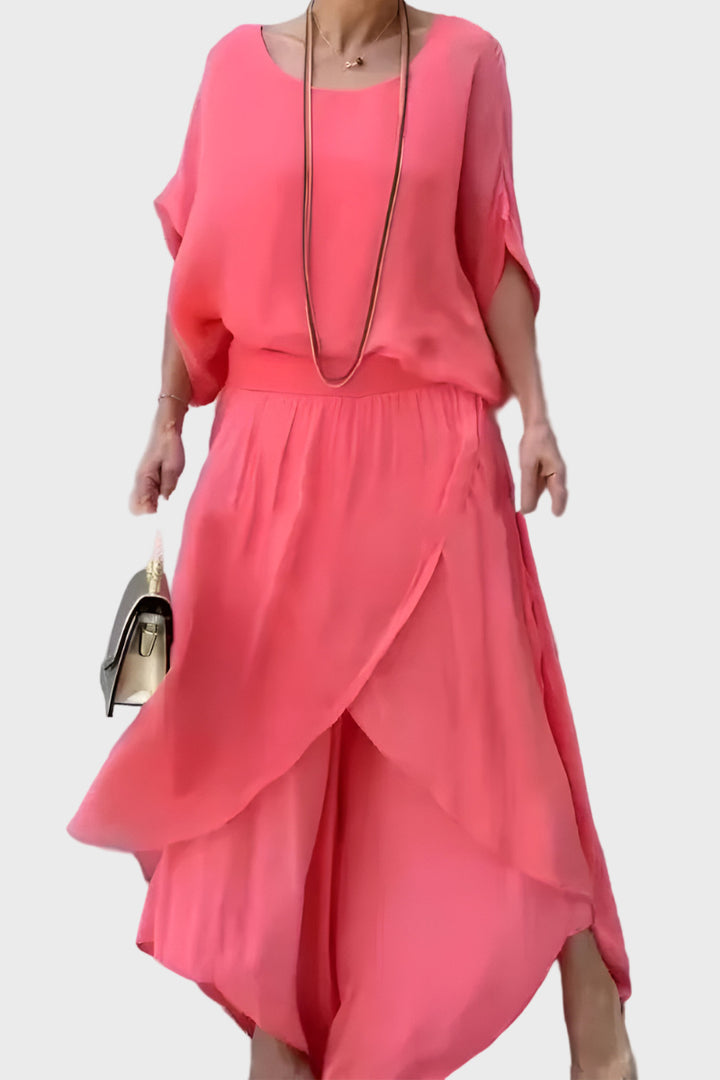 Stella - Wide top and slit pants - Set of two chiffon pieces