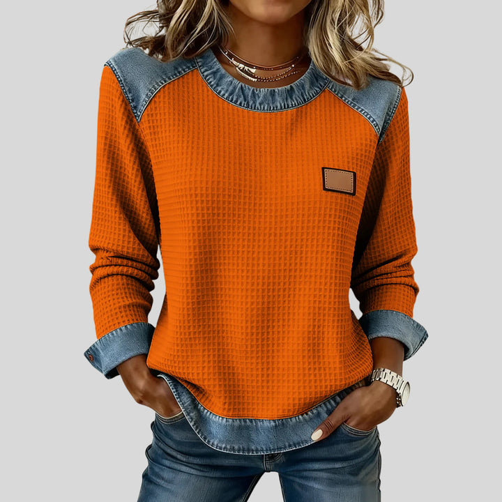 Hetty - Patchwork sweatshirt with waffle texture