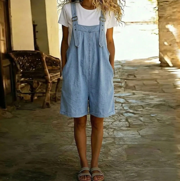 Marzena - Short Denim Jumpsuit with Soft Cotton Accent