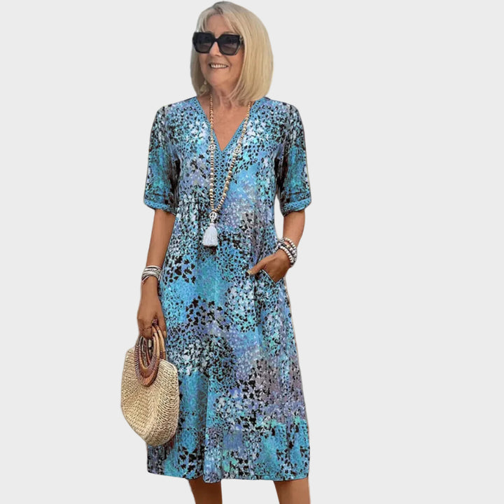 Leontýna V-neck printed midi dress