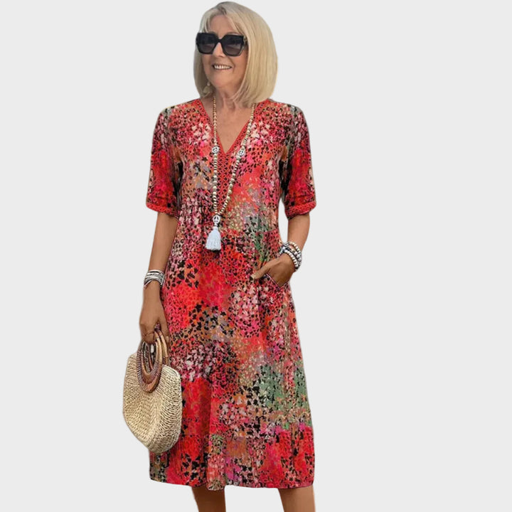 Leontýna V-neck printed midi dress