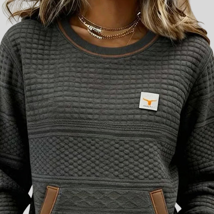 Mies - Structured sweatshirt in block colour with a round neckline