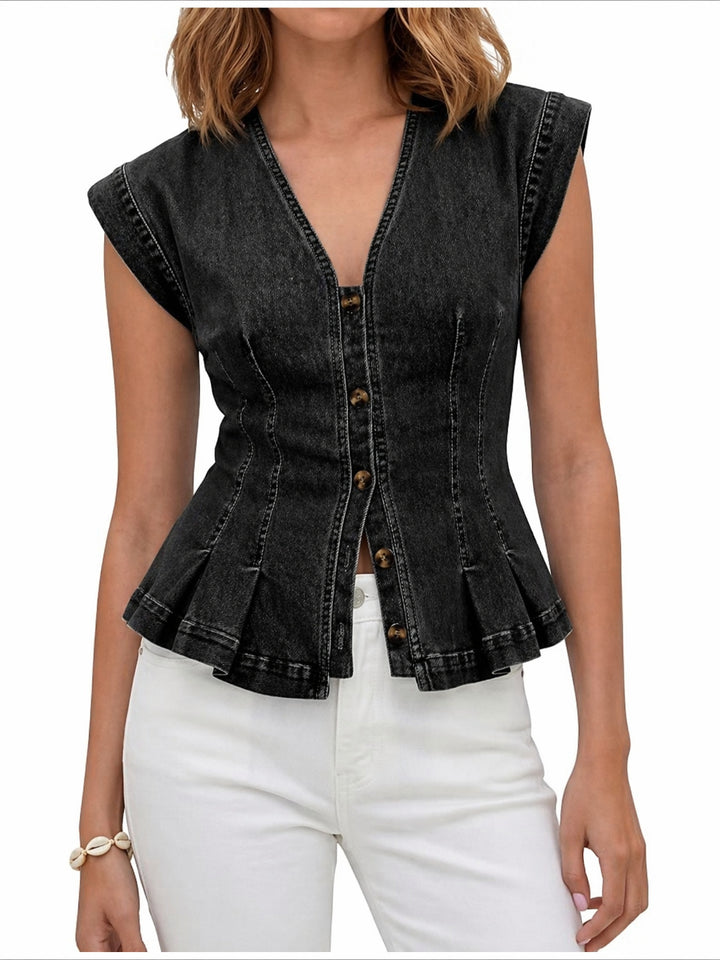 Virginia - V-Neck Denim Top